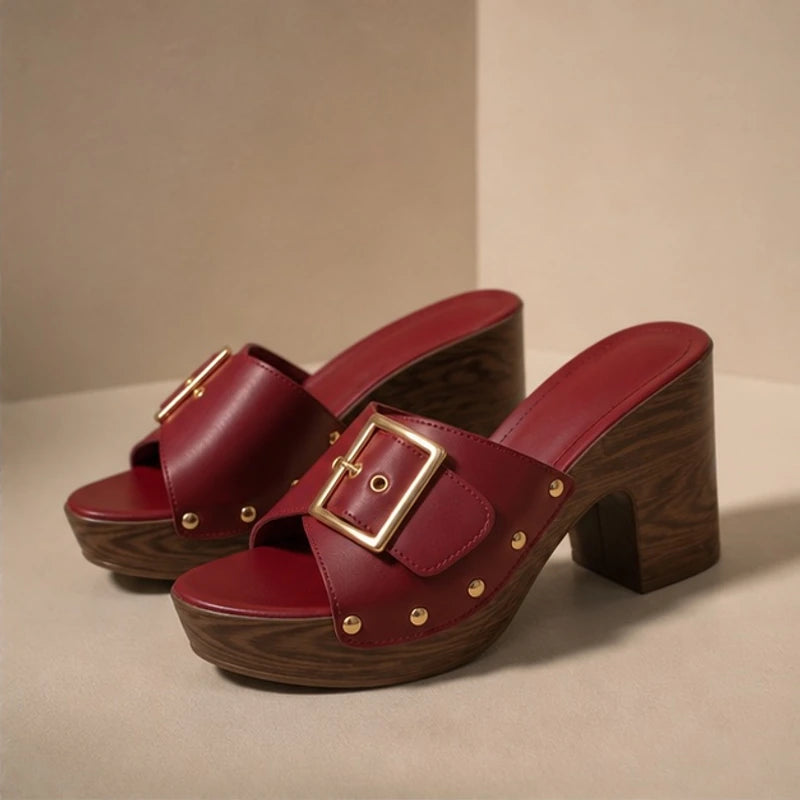 Valisse Cushioned Block Heel Platforms - Burgundy - women's heels - Hendlys - Image 2