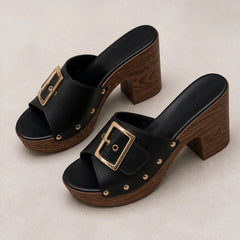 Valisse Cushioned Block Heel Platforms - Black - women's heels - Hendlys - Image 2