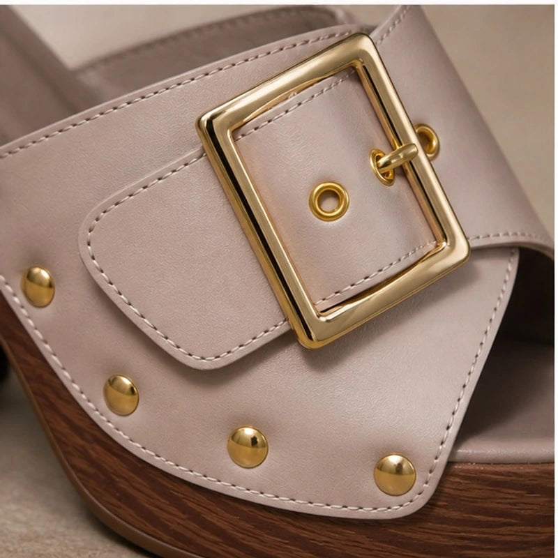 Valisse Cushioned Block Heel Platforms - Beige - block heel - Hendlys - Image 3