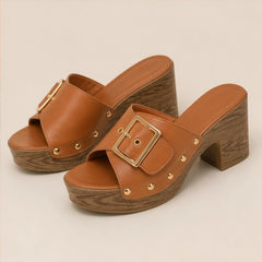 Valisse Cushioned Block Heel Platforms - Brown - women's heels - Hendlys - Image 2