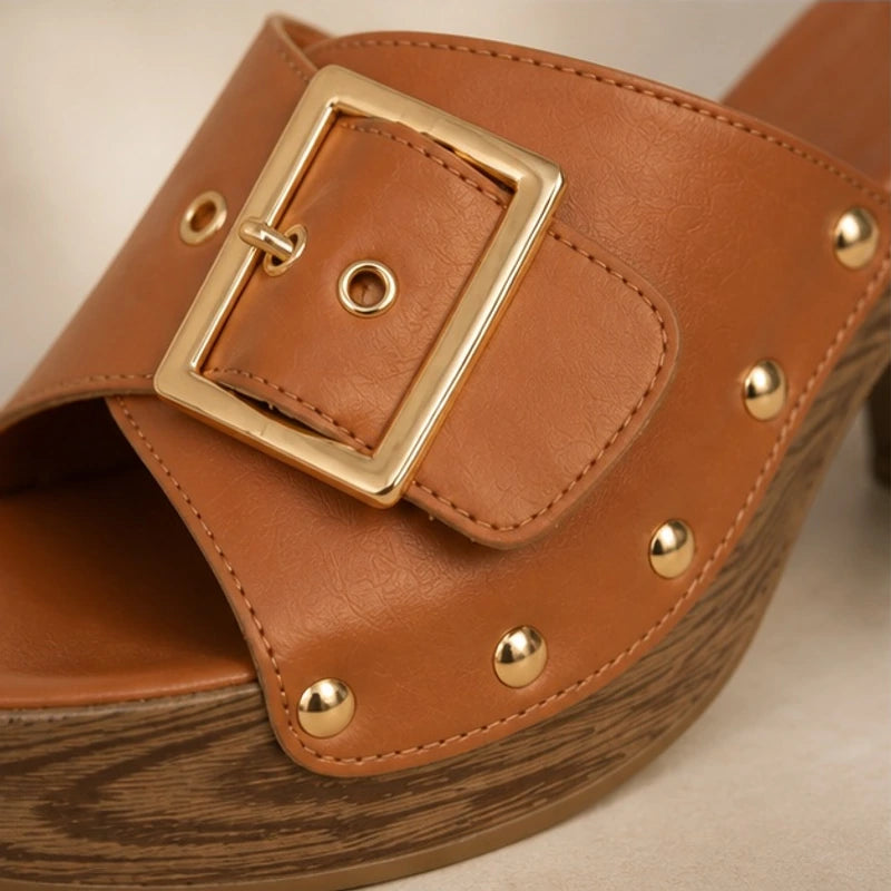 Valisse Cushioned Block Heel Platforms - Brown - block heel - Hendlys - Image 3