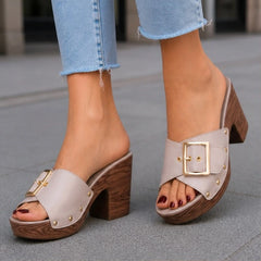 Valisse Cushioned Block Heel Platforms - Beige - Shoes - Hendlys - Image 1