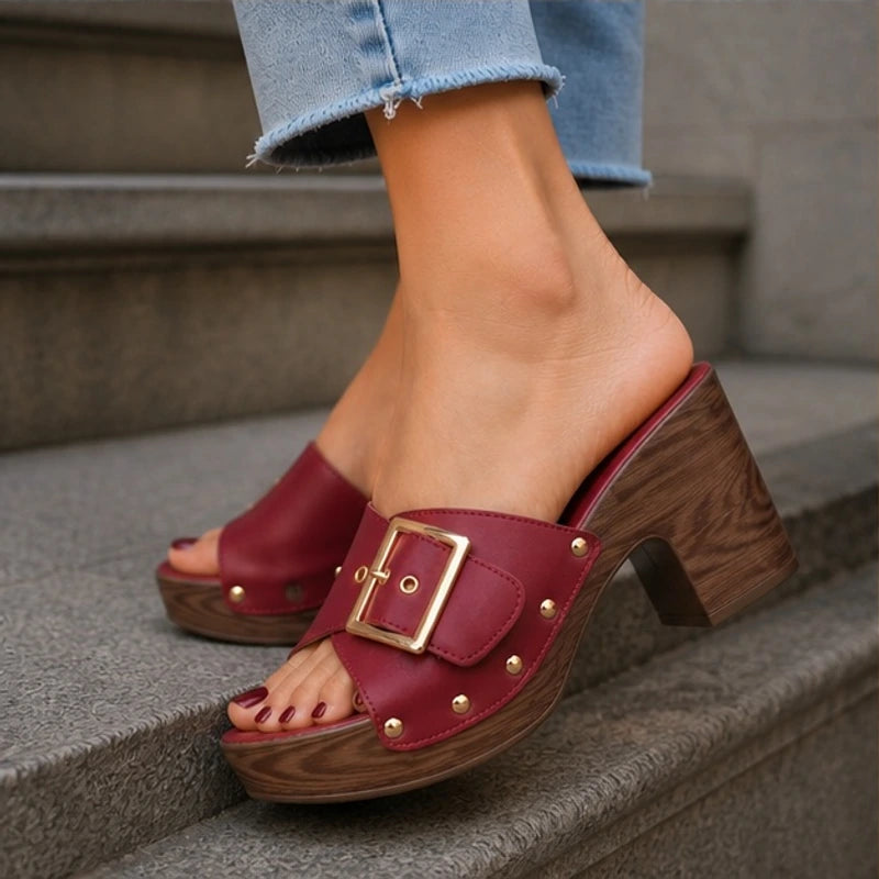 Valisse Cushioned Block Heel Platforms - Burgundy - Shoes - Hendlys - Image 1