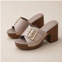 Valisse Cushioned Block Heel Platforms - Beige - women's heels - Hendlys - Image 2