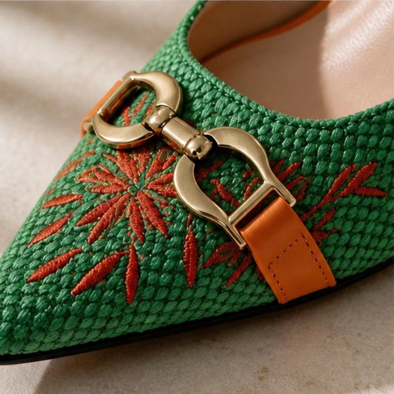 Velmora Embroidered Pointed-Toe Slingback Pumps - Basil - Women's Footwear > Heels > Slingback Heels - Hendlys - Image 3