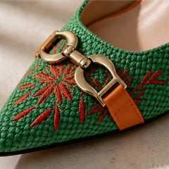 Velmora Embroidered Pointed-Toe Slingback Pumps - Basil - Women's Footwear > Heels > Slingback Heels - Hendlys - Image 3