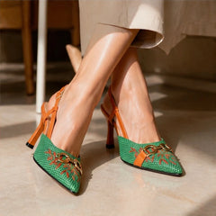 Velmora Embroidered Pointed-Toe Slingback Pumps - Basil - female - Hendlys - Image 4