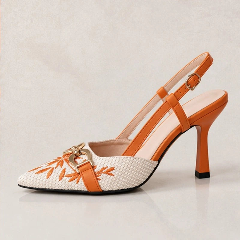 Velmora Embroidered Pointed-Toe Slingback Pumps - Ecru - Women's Footwear > Heels > Slingback Heels - Hendlys - Image 1