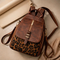 Verena Leopard Panel Leather Backpack - Lioness - Accessories > Bags > Backpacks - Hendlys - Image 1
