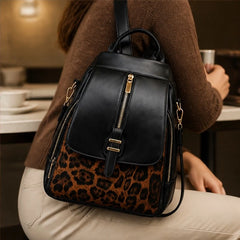 Verena Leopard Panel Leather Backpack - Panther - Luxury Knit - Hendlys - Image 4