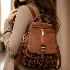Verena Leopard Panel Leather Backpack - Lioness - Knitwear - Hendlys - Image 3