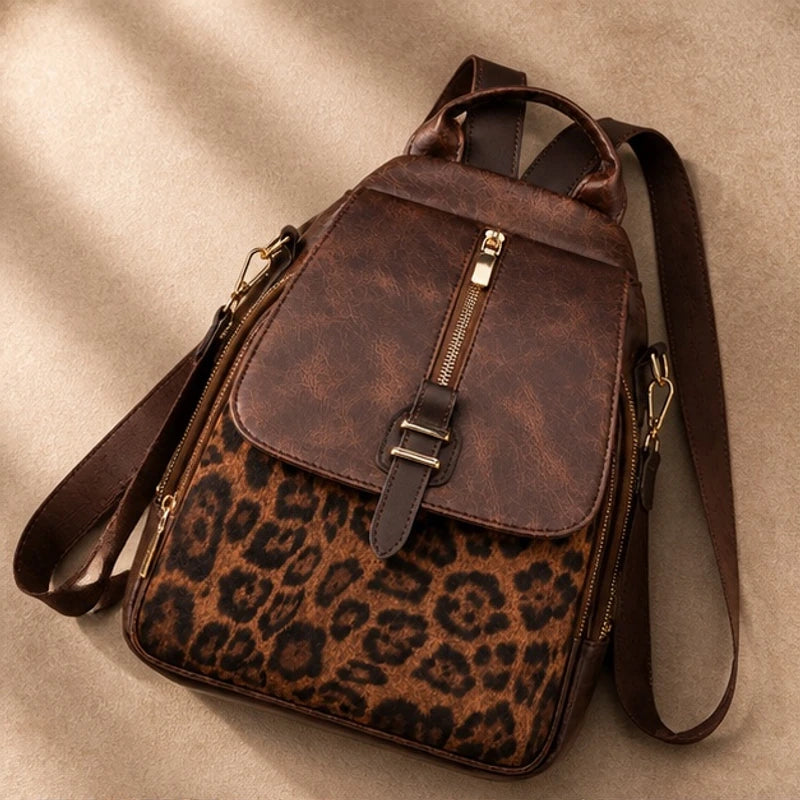Verena Leopard Panel Leather Backpack - Jaguar - Accessories > Bags > Backpacks - Hendlys - Image 1