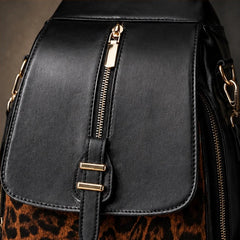 Verena Leopard Panel Leather Backpack - Panther - Knitwear - Hendlys - Image 3