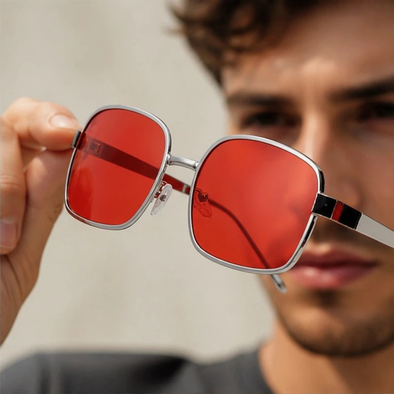 Veylan Square Aviator Sunglasses - Red - metal frame - Hendlys - Image 4