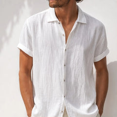 Vincento Short-Sleeve Linen Shirt - White - men's shirt - Hendlys - Image 2