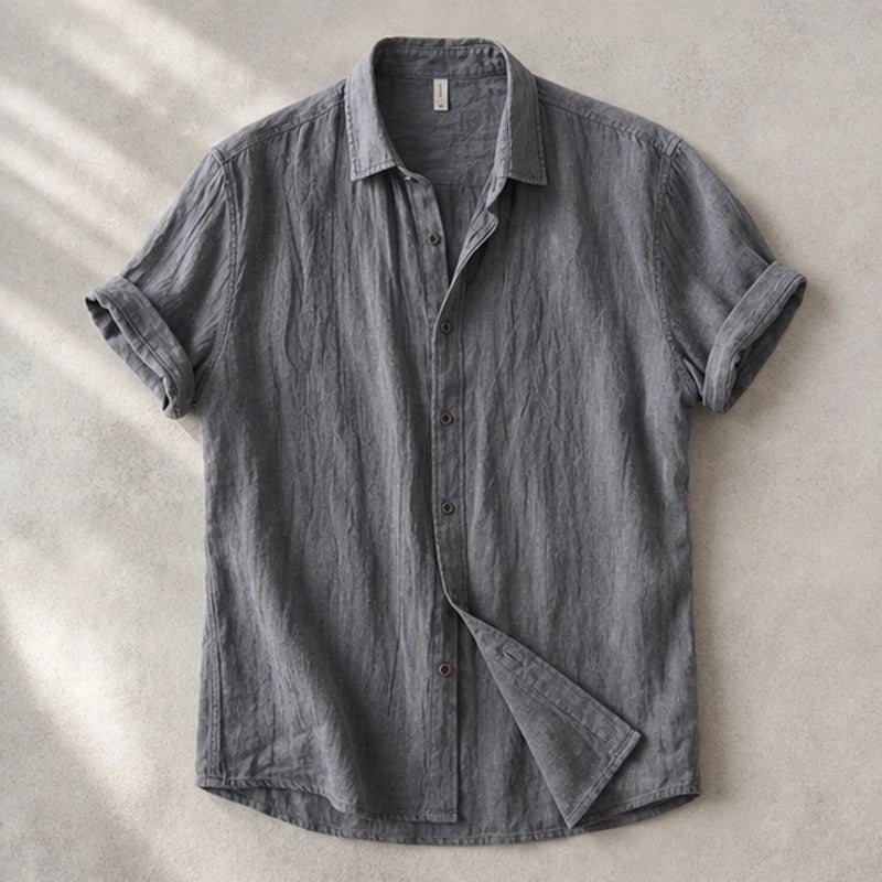 Vincento Short-Sleeve Linen Shirt - Gray - Shirt - Hendlys - Image 1