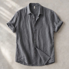 Vincento Short-Sleeve Linen Shirt - Gray - Shirt - Hendlys - Image 1