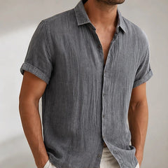 Vincento Short-Sleeve Linen Shirt - Gray - men's shirt - Hendlys - Image 2