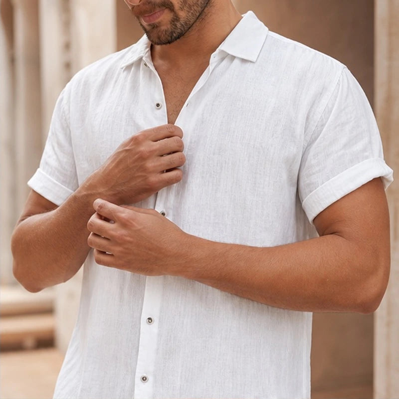 Vincento Short-Sleeve Linen Shirt - White - linen shirt - Hendlys - Image 3
