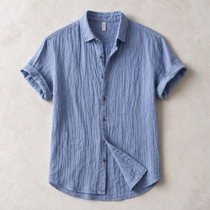 Vincento Short-Sleeve Linen Shirt - Blue - Shirt - Hendlys - Image 1