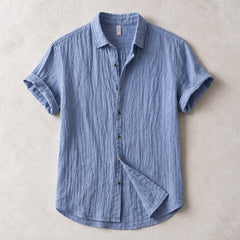 Vincento Short-Sleeve Linen Shirt - Blue - Shirt - Hendlys - Image 1