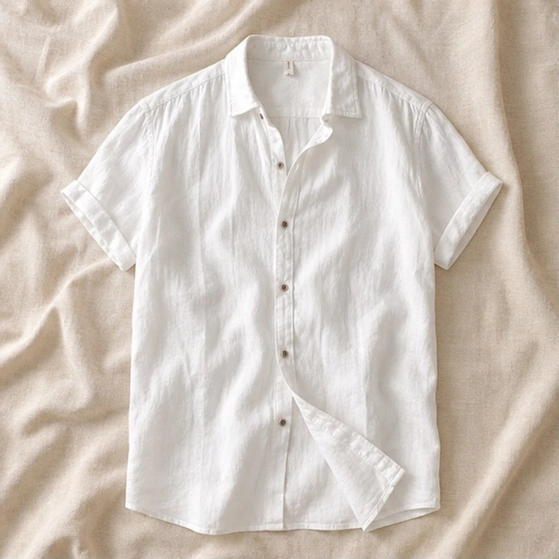 Vincento Short-Sleeve Linen Shirt - White - Shirt - Hendlys - Image 1