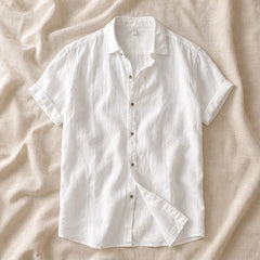 Vincento Short-Sleeve Linen Shirt - White - Shirt - Hendlys - Image 1