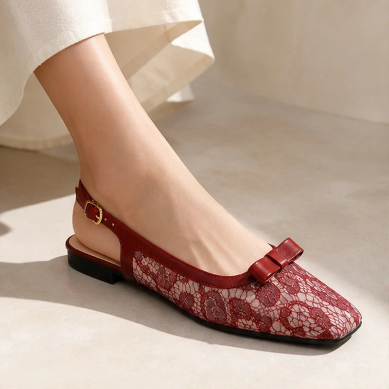 Violetta Lace Slingback Flats - Red - Women's Footwear > Flats > Slingback Flats - Hendlys - Image 2