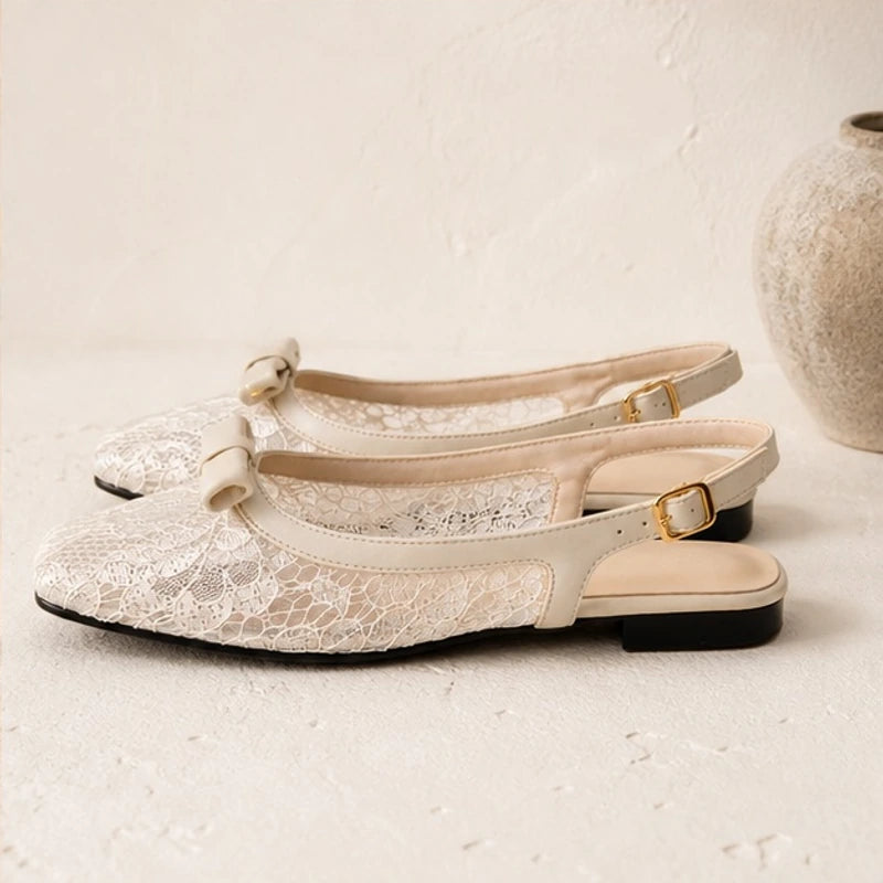 Violetta Lace Slingback Flats - Cream - female - Hendlys - Image 3