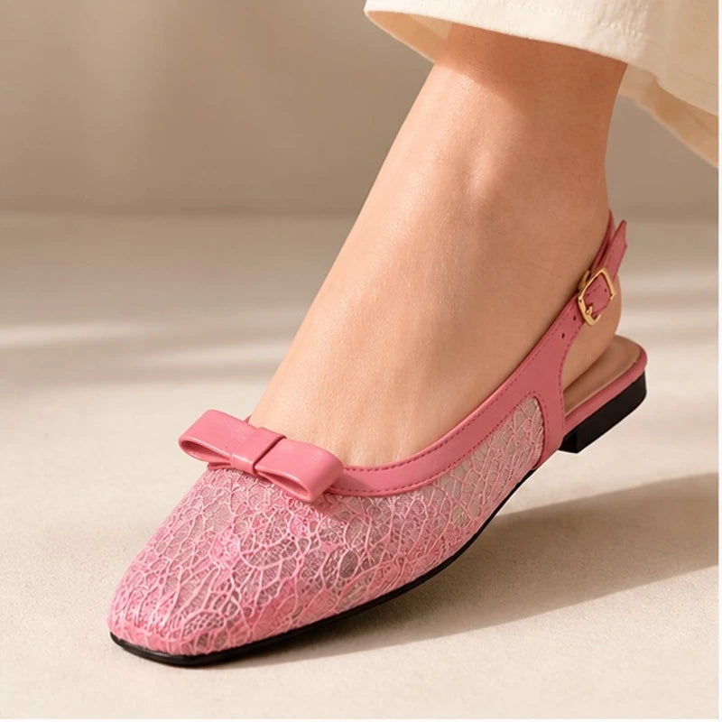 Violetta Lace Slingback Flats - Pink - Women's Footwear > Flats > Slingback Flats - Hendlys - Image 1