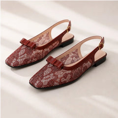 Violetta Lace Slingback Flats - Red - women's footwear - Hendlys - Image 4