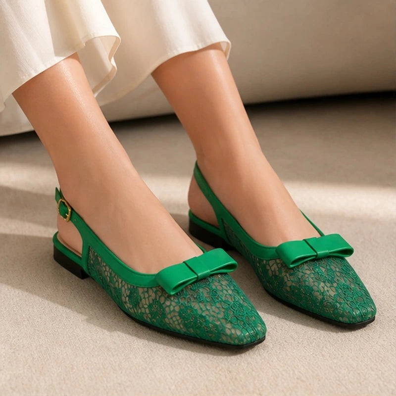 Violetta Lace Slingback Flats - Green - Women's Footwear > Flats > Slingback Flats - Hendlys - Image 1