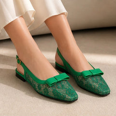 Violetta Lace Slingback Flats - Green - Women's Footwear > Flats > Slingback Flats - Hendlys - Image 1