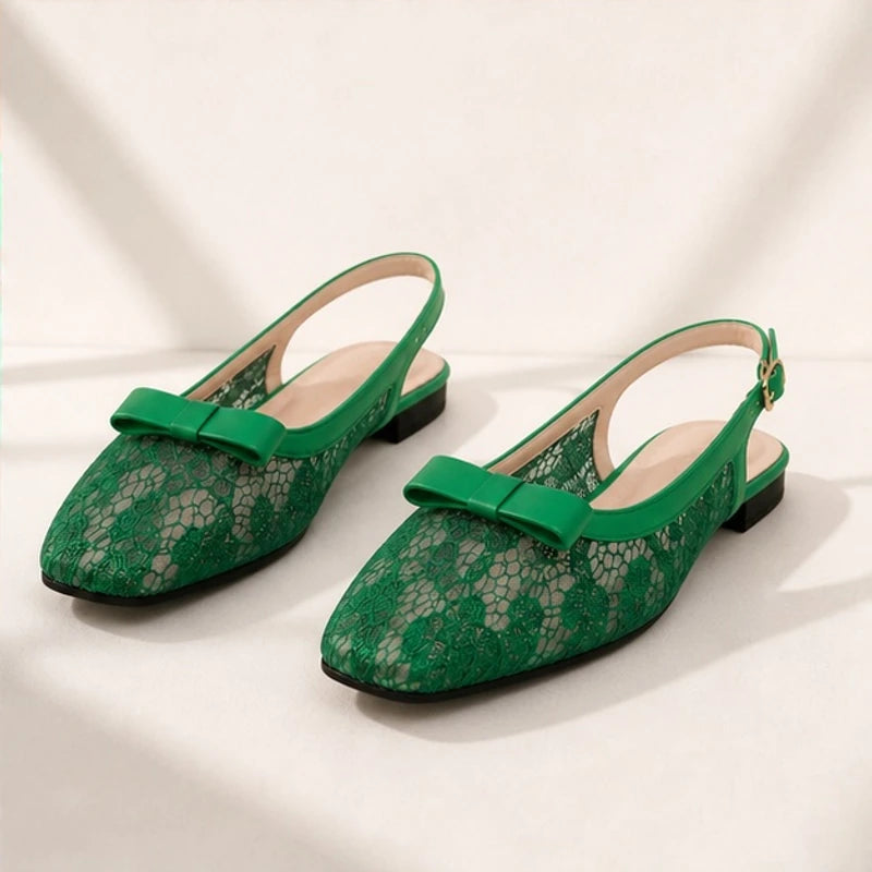Violetta Lace Slingback Flats - Green - Women's Footwear > Flats > Slingback Flats - Hendlys - Image 2