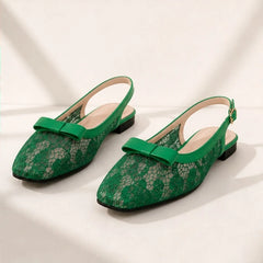 Violetta Lace Slingback Flats - Green - Women's Footwear > Flats > Slingback Flats - Hendlys - Image 2