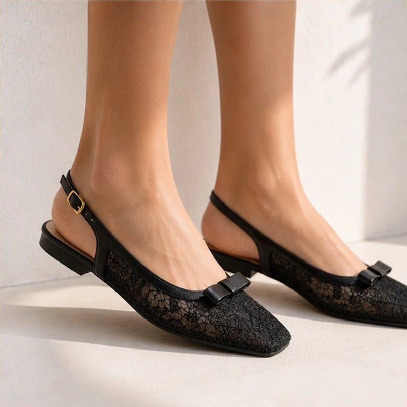 Violetta Lace Slingback Flats - Black - Women's Footwear > Flats > Slingback Flats - Hendlys - Image 2