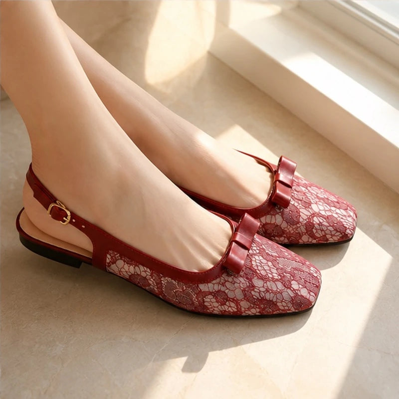 Violetta Lace Slingback Flats - Red - Women's Footwear > Flats > Slingback Flats - Hendlys - Image 1