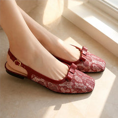 Violetta Lace Slingback Flats - Red - Women's Footwear > Flats > Slingback Flats - Hendlys - Image 1