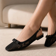 Violetta Lace Slingback Flats - Black - Women's Footwear > Flats > Slingback Flats - Hendlys - Image 1