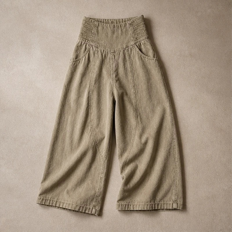 Virelle Curved Panel Denim Pants - Khaki - women's pants - Hendlys - Image 2