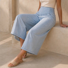 Virelle Curved Panel Denim Pants - Sky - women's pants - Hendlys - Image 2