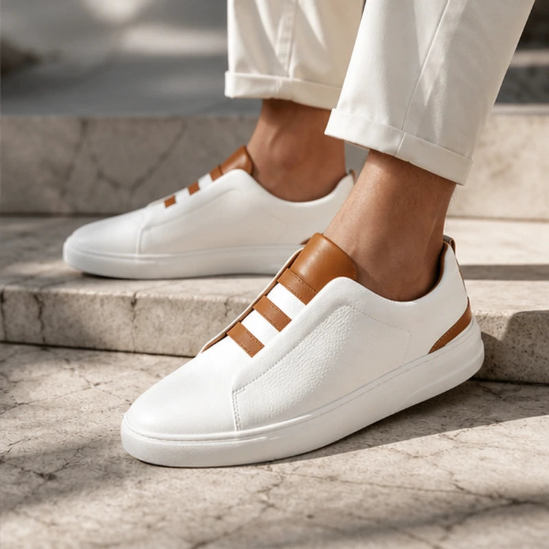 Vantinio Genuine Leather Sneakers - White - mens sneakers - Hendlys - Image 2