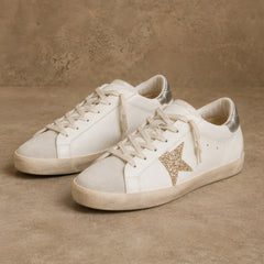 Volterra Distressed Leather Sneakers - White And Gold Glitter - Men's Footwear > Sneakers > Low-Top Sneakers - Hendlys - Image 1