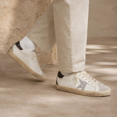 Volterra Distressed Leather Sneakers - White And Silver Glitter - Catalog Group: Footwear - Hendlys - Image 2