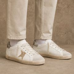 Volterra Distressed Leather Sneakers - White And Gold Glitter - Catalog Group: Footwear - Hendlys - Image 2