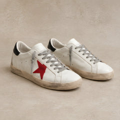Volterra Distressed Leather Sneakers - White And Red - Men's Footwear > Sneakers > Low-Top Sneakers - Hendlys - Image 1
