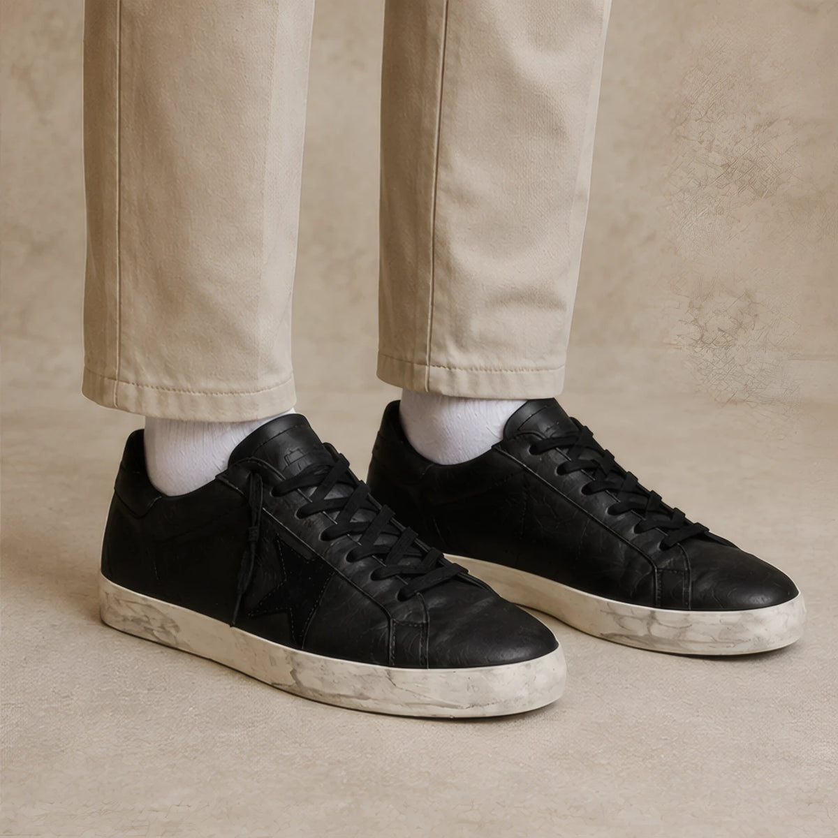 Volterra Distressed Leather Sneakers - Black - Catalog Group: Footwear - Hendlys - Image 2