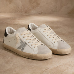 Volterra Distressed Leather Sneakers - White And Silver Glitter - Men's Footwear > Sneakers > Low-Top Sneakers - Hendlys - Image 1
