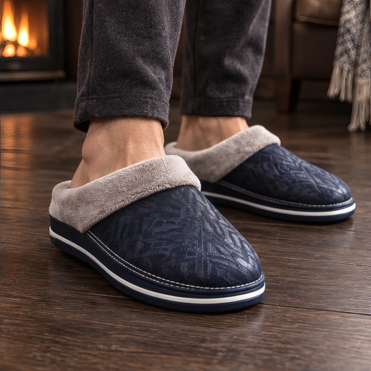 Walden Home Men's Leather Cushioned Slippers - Navy - Men's Footwear > Slippers > Closed-Toe House Slippers - Hendlys - Image 1