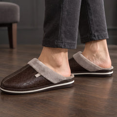 Walden Home Men's Leather Cushioned Slippers - Coffee - Men's Footwear > Slippers > Closed-Toe House Slippers - Hendlys - Image 1